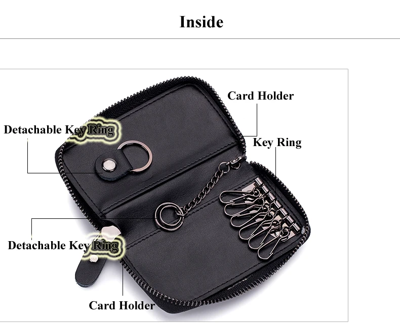 Lomelobo Split Leather Unisex Key Wallets Women KeyRing keychain Coin Purse Men Card Holder Organizer Multifunction Car Key Case HCL940 Details (04)