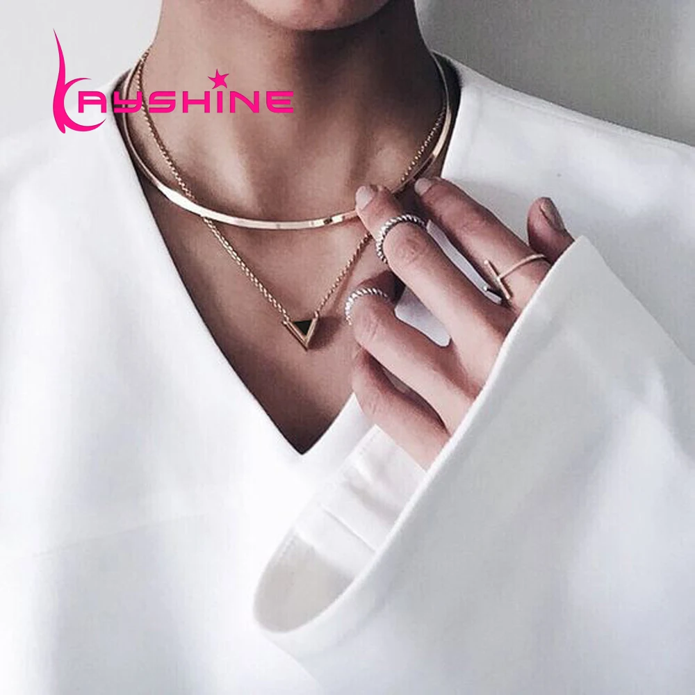 Kayshine Punk Rock Style Gold-Color Torques Chain with Geometric Pendant Choker Statement Necklace Designer for Women | Украшения и