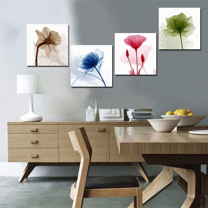 

Unframed 4 Pieces Flowers Trees Modular Pictures Posters and Prints Wall Art Canvas Painting for Living Room Home Decor Cuadros