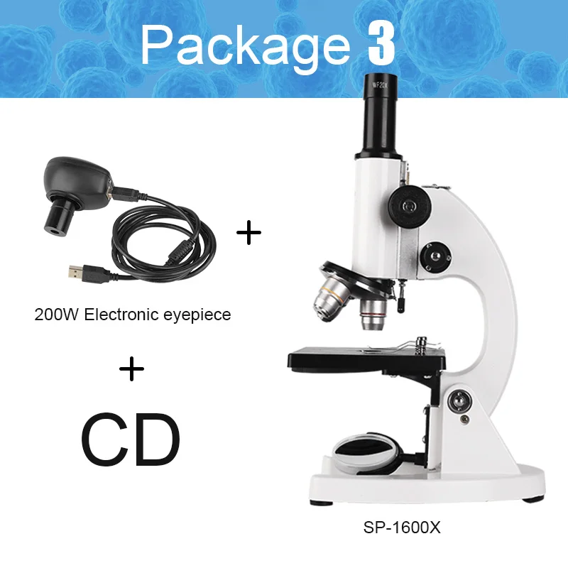 Ciwa Профессиональный Биологический микроскоп 1600X студенческий образовательный научный лабораторный монокулярный микроскоп с портативным чемоданом - Цвет: packge3