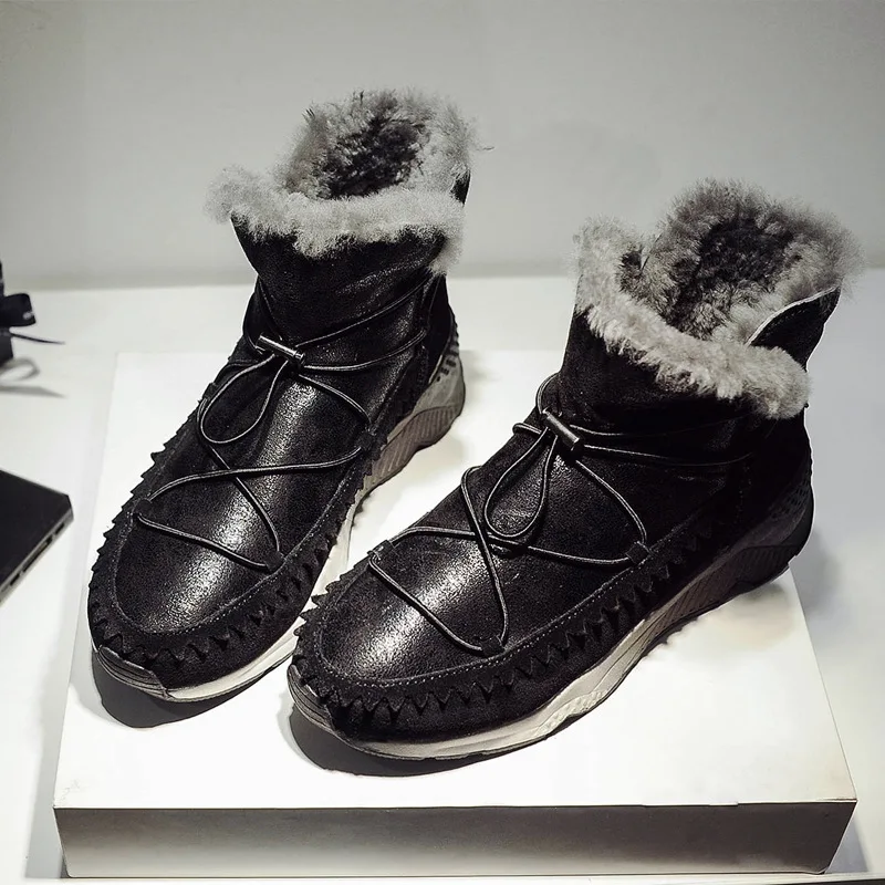Chaussures Taille De Sneakers En Hiver Chaud Noir 35 39 5 Réel Véritable Sport Bottes Cm Fourrure Talon Femmes gris Cuir Neige SVqMpzGU