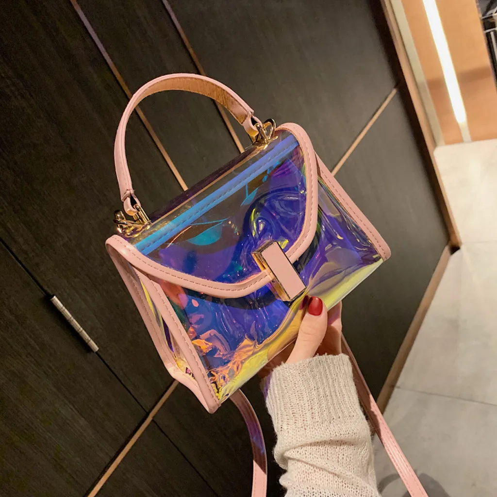 

2019 New Style PVC Jelly Crossbody Bag Transparent Candy Color Women Fashion Handbag Laser Shoulder Bags sac transparent femme