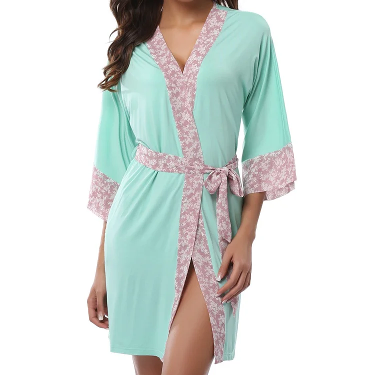 FE DIE женский короткий халат модальный шифоновый халат в цветочек пижамы халат женская сексуальная ночная рубашка пижамы халат для спа - Цвет: floral 3