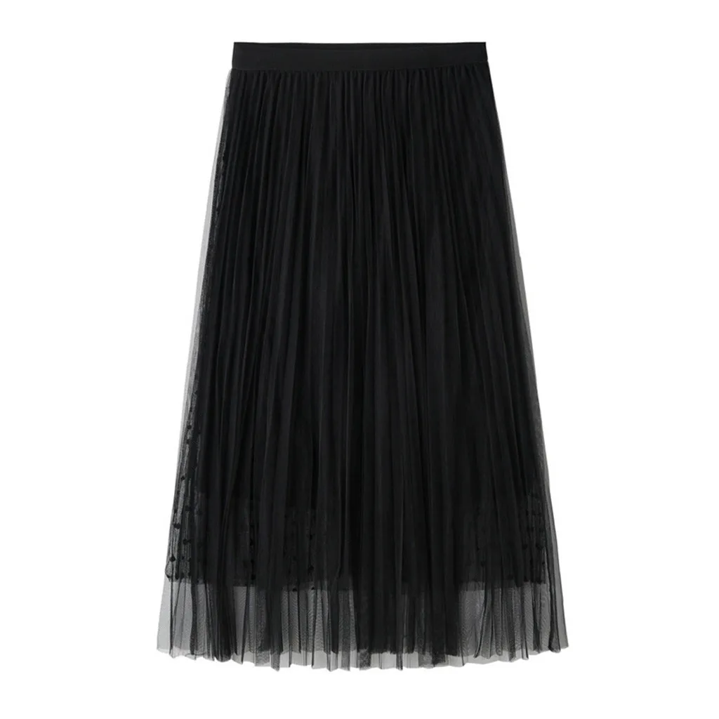 

Faldas Mujer Moda 2019 New dot pleated mesh skirt women's double pleated retro skirt elastic waist skirt   40*