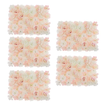 

Pack of 5 Simulation Silk Hydrangea Rose Flower Wall Panel Wedding Venue Decor White Champagne