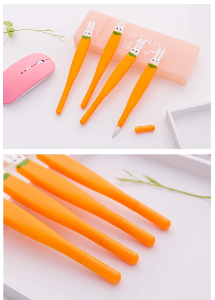 12 шт./лот Творческий плоской головкой морковь гелевая ручка 0,5 мм Симпатичные ручка в виде овоща черный письменная ручка канцелярский