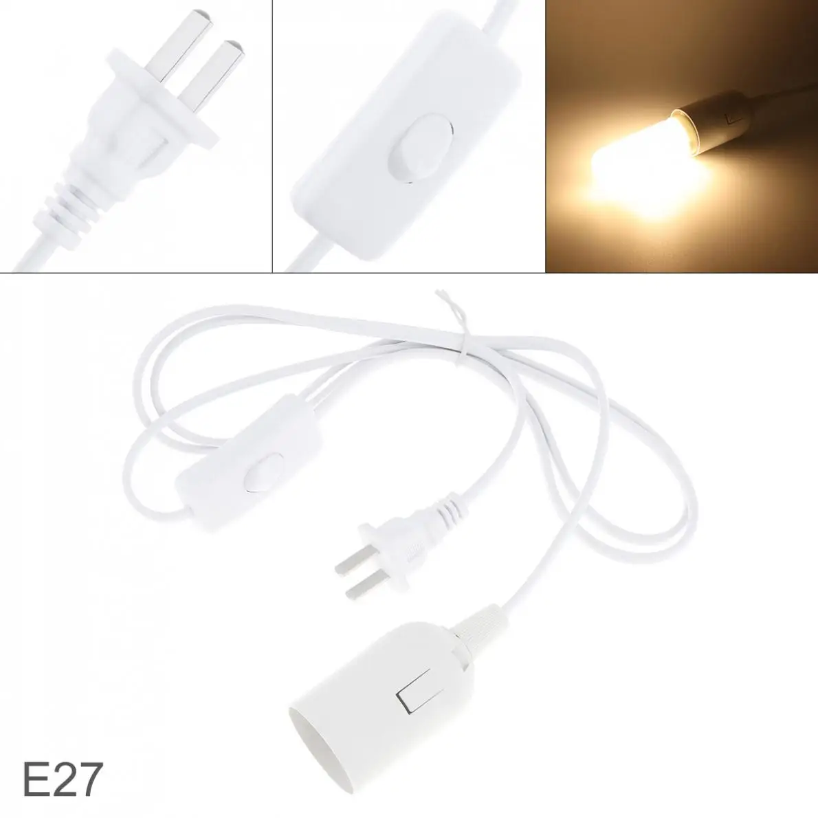 

E27 Switched Lamp Holder White Suspended Lamp Holder with Button Switch Suitable for E27 LED Lamps with US / EU Plug