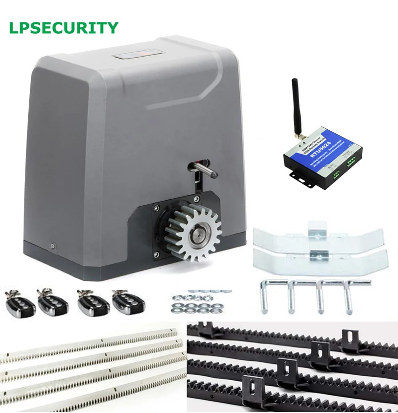 

LPSECURITY HEAVY DUTY 4 remote controls 1500KG AUTOMATIC GSM SLIDING GATE OPENER 4m 5m 6m racks with GSM remote control module