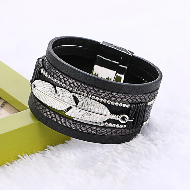 mode dames armband multilayer veer lederen armband met multi layer