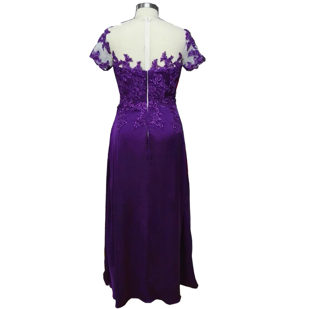 JIERUIZE фиолетовые длинные вечерние платья с кружевной аппликацией с короткими рукавами расшитое бусинами платья для матери невесты торжественные платья