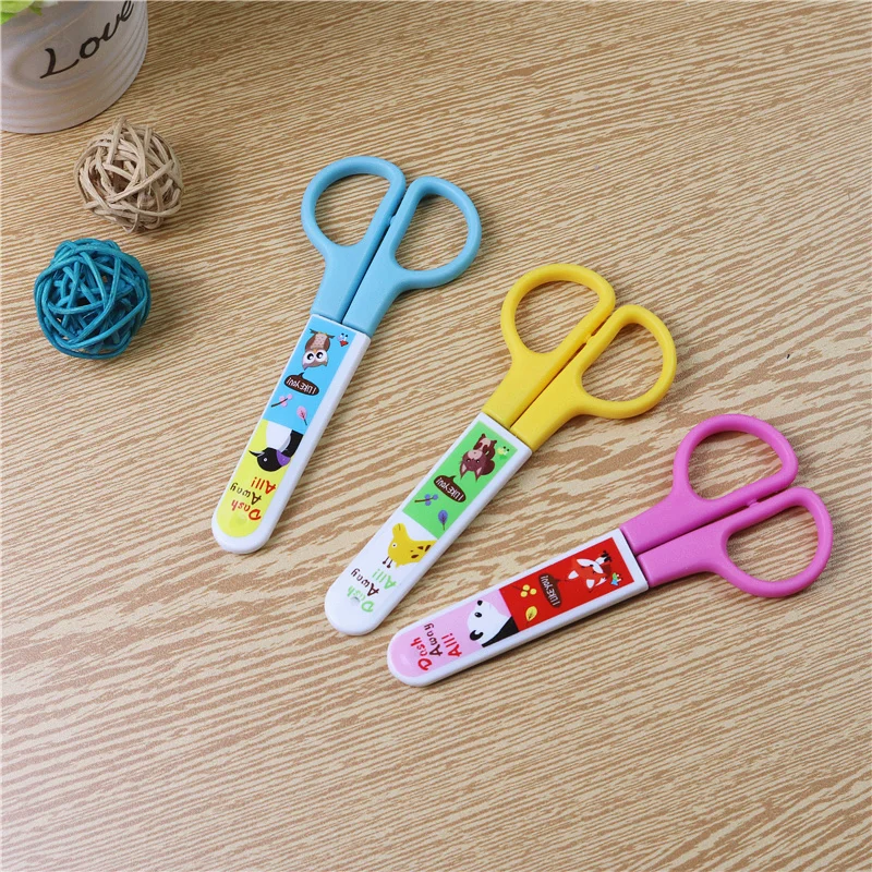 1 PC cute Small animal safety scissors with safety cover cut paper stationery