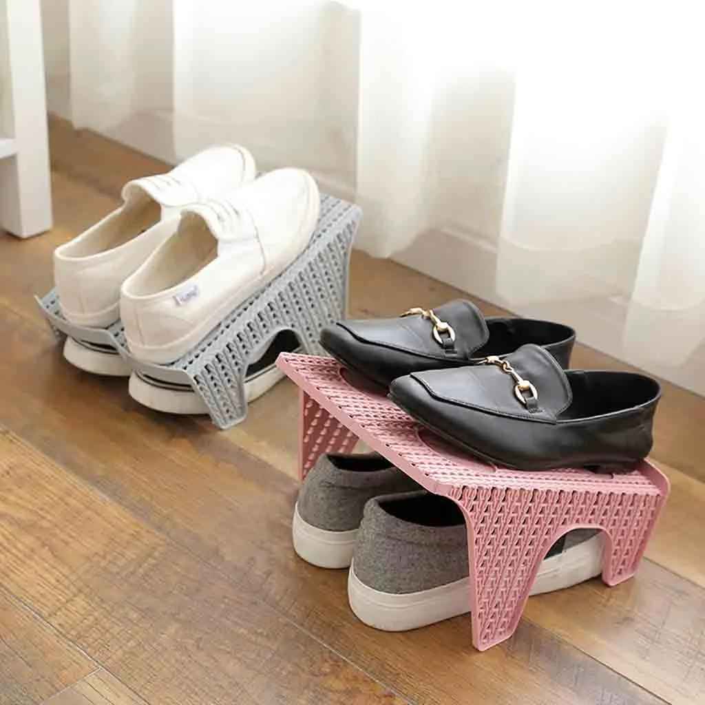 

1 Pc Shoe Slots Double Layer Plastic Space Saver Holder Shoes Box Organizer Storage Shoes Holder almacenamiento y organizacion