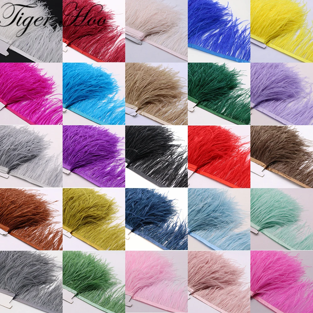

10Metres Natural Ostrich Feathers Fringe DIY Clothing Feather Lace Height 10-15CM For Wedding Dress/Skirt/Party Decoration