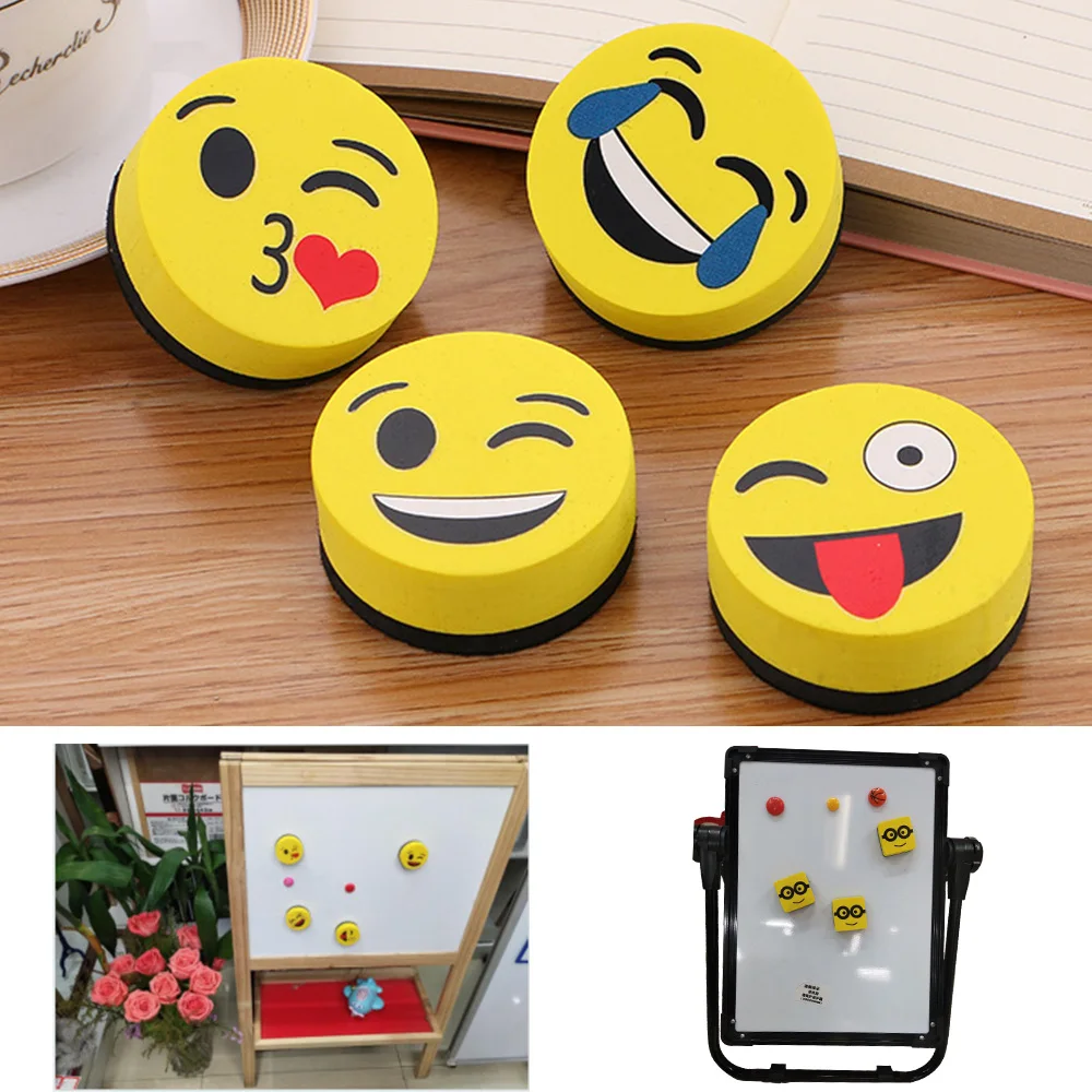 

2pcs Yellow Smile Face Whiteboard Eraser Magnetic Board Erasers Wipe Dry School Blackboard Marker Cleaner 6 Styles Randomly Sent