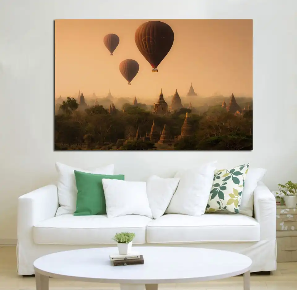 Myanmar Bagan Antigua Capital Pagodas Templos Cielo Globos Paisaje