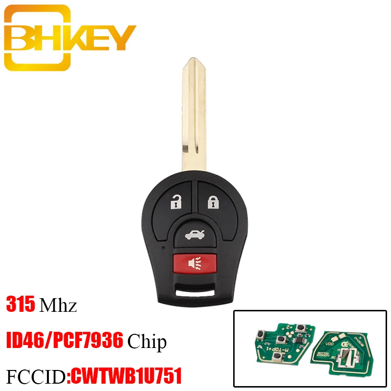 BHKEY дистанционный Автомобильный ключ для NISSAN CWTWB1U751 CWTWB1U816 315 МГц ID46/PCF7936 чип для NISSAN Qashqai Sunny Tiida ключи X-Trail