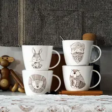 Костяного фарфора керамические чашки и кружки с рукояткой фарфоровая посуда для напитков ретро Молоко чай кофе чашка Лев кролики дядюшка медведь печатных кружка
