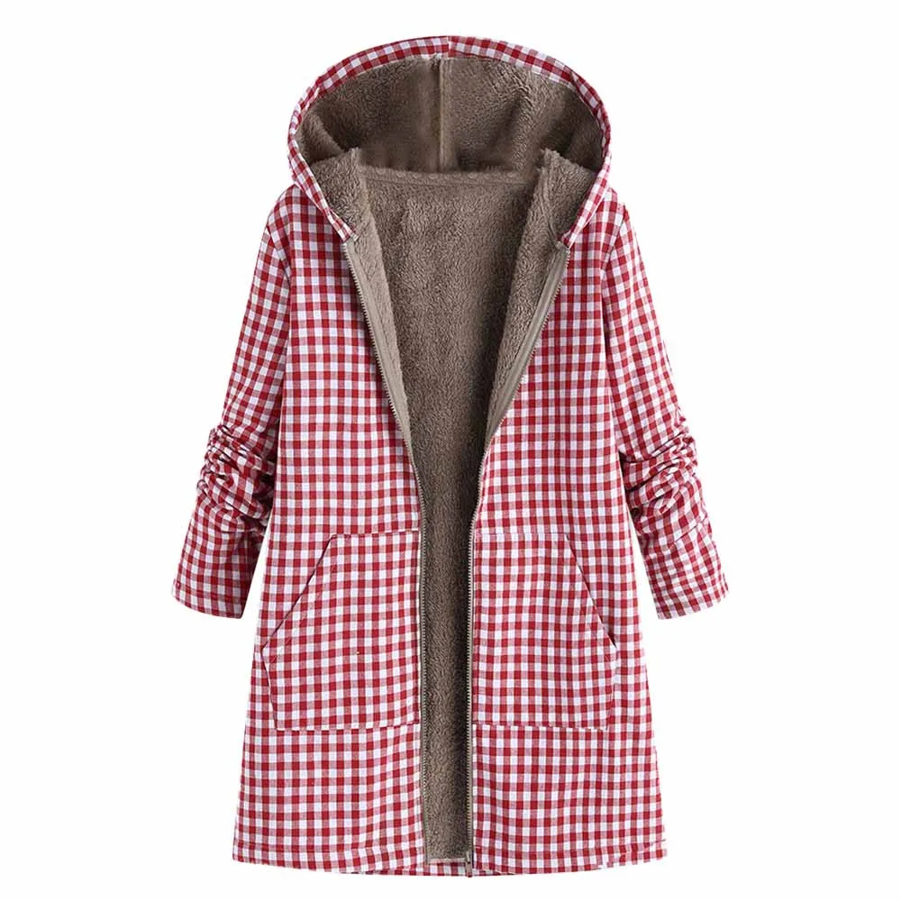 

women's winter coat Warm plus size Outwear Zipper Plaid Print Pocket Vintage Oversize Coat casaco feminino 5xl casacas para muj