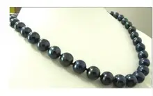 Women Gift Freshwater Jewelry Genuine Natural 9-10MM BLACK TAHITIAN PEARL NECKLACE huge pair of 11mm natural tahitian genuine black perfect round pearl earring