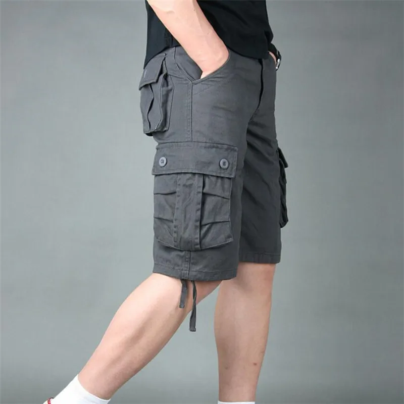 Летние мужские шорты Карго, хлопковые армейские военные Свободные повседневные шорты с несколькими карманами, мужские тактические мешковатые брюки, большие размеры 40 42 44 - Цвет: dark gray