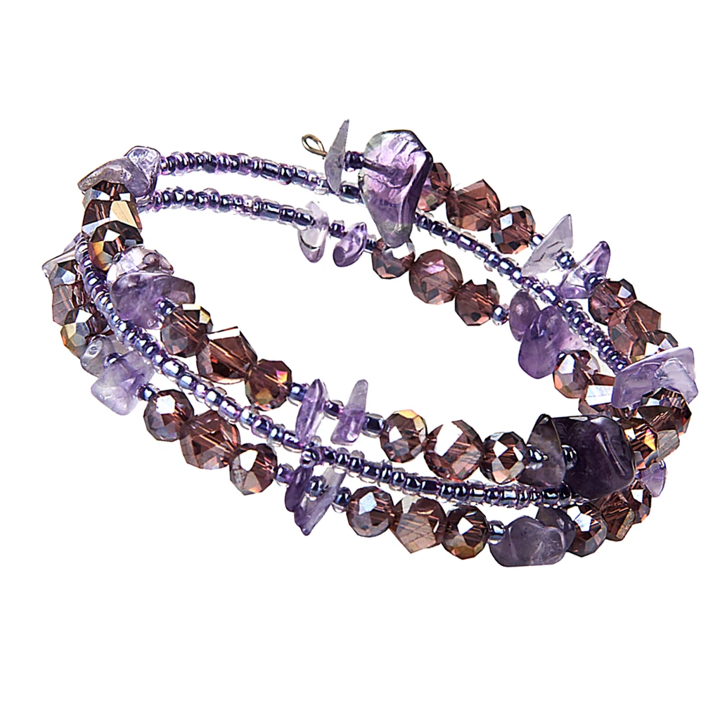 Irregular Shaped Loose Beads Strand Triple Layer Wire Bracelet Women Fashion Jewelry