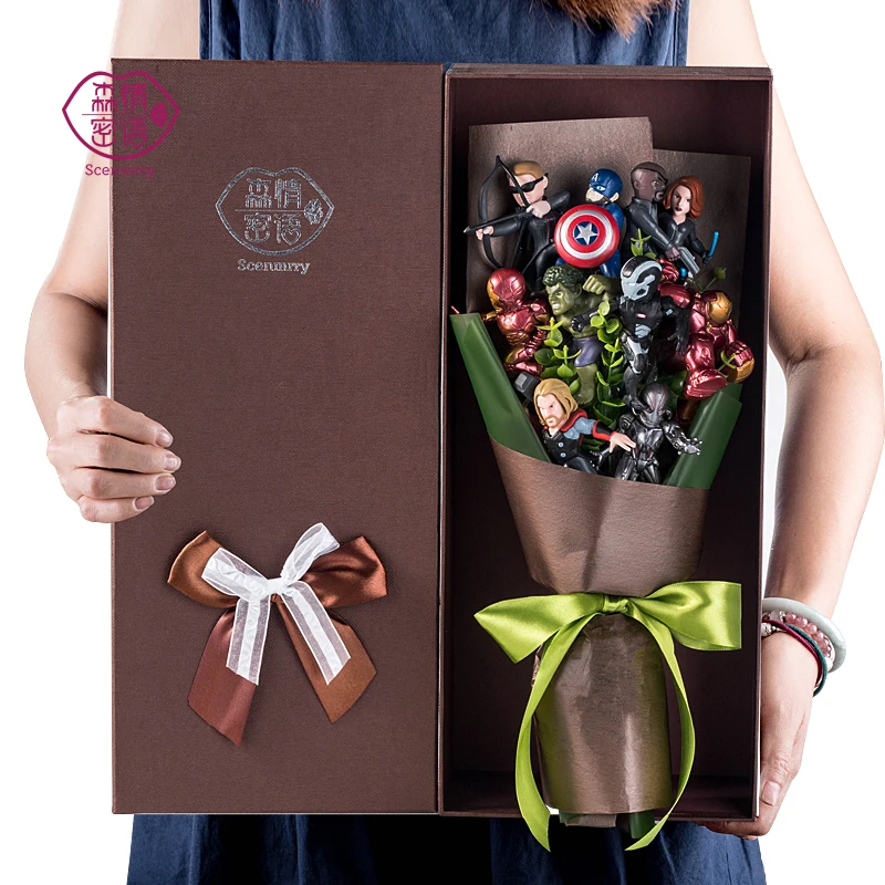 Креативный набор для гаража Мстителей из аниме США, Железный человек, букет цветов, Подарочная коробка на день рождения, Рождество, День святого Валентина