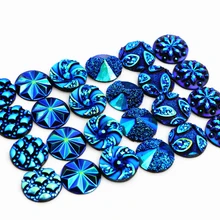 Новая мода 40 шт 12 мм Смешанные синие AB цвета цветок модный стиль плоская задняя Смола Кабошоны Камея