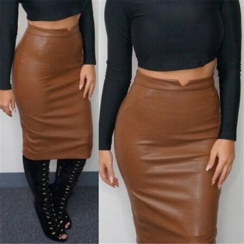 OL PU Leather Skirts Women 2017 Sexy Vintage Bodycon Office Skirt ...