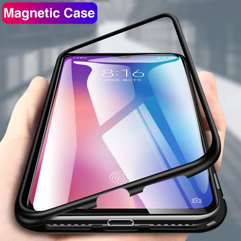 

Magnetic Flip Case For Xiaomi Mi 9 my 8 Lite Pocophone F1 Glass Back Cover Metal Magnet Case For Xiaomi Redmi Note 7 Xiomi Xaomi