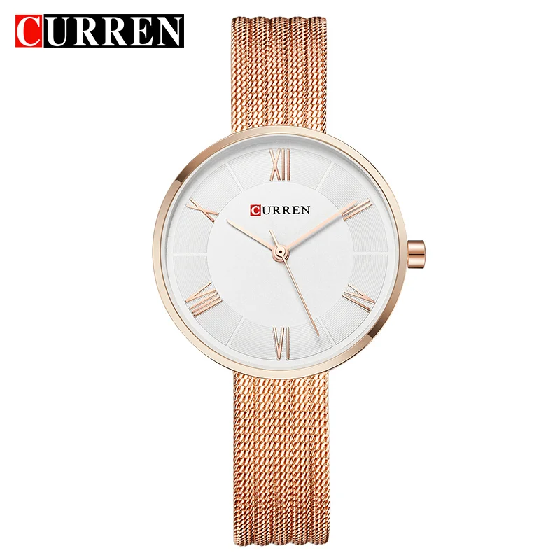 

CURREN Lady Fashion Watch Women Elegant Thin Rose Gold Bracelet Mesh Band Wristwatch Quartz Clock Relogio Feminino Montre Femme