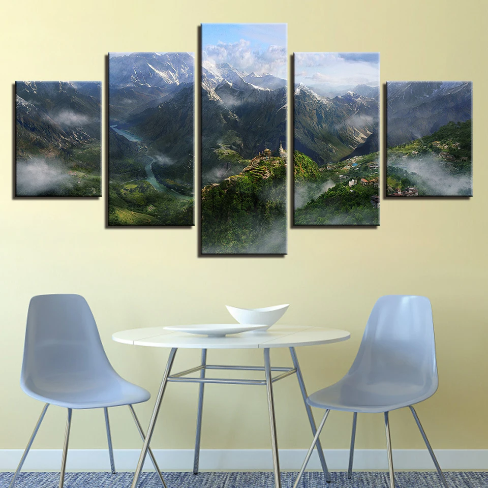 

Posters Canvas Modular Paintings 5 Pieces Mountain River Natural Landscape Pictures HD Printing Decor Home Living Room Wall Art