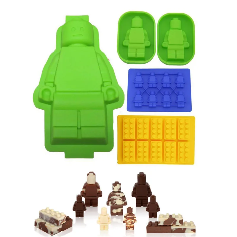 

Funny 5Pcs Different Shaped Lego Silicone Cake Mold Robot Candy Chocolate Block Ice Cube Tray Building Bricks Jelly Cake Mould