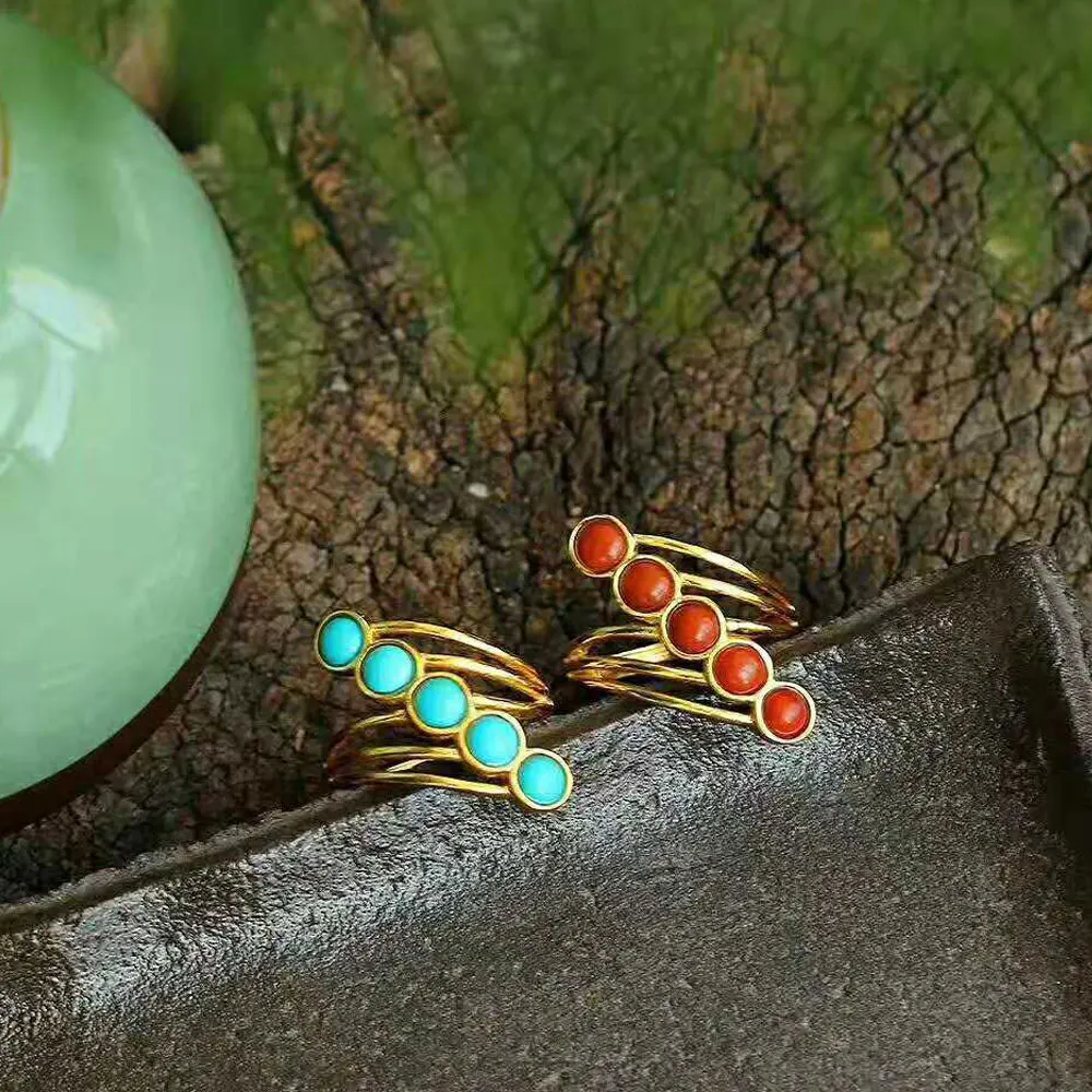 

RADHORSE 925 Silver Rings for Women Fine Jewelry Turquoise Music Symbol Modeling Sterling Silver Adjustable Gold plated Ring