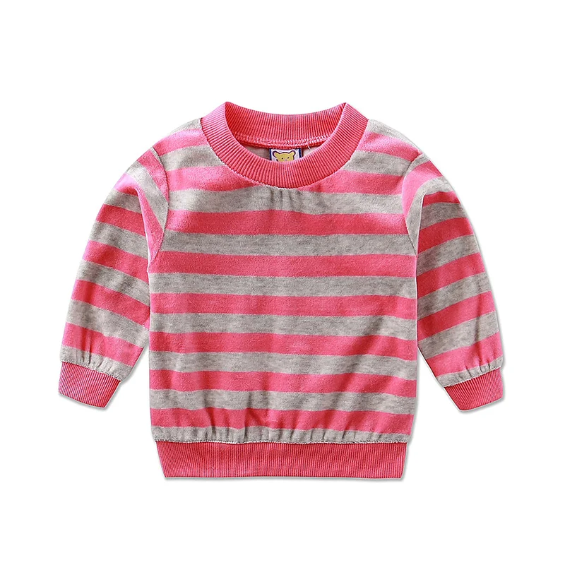 Маленький Q детский велюровый блуза с длинными рукавами Весенняя полосатая рубашка с круглым вырезом нижнее белье для новорожденных девочек одежда для малышей - Цвет: Розовый