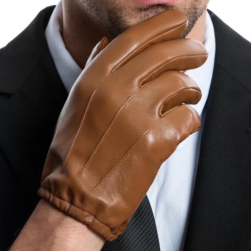 Genuine Leather Gloves Male Sheepskin Gloves Thin Short Style Spring Autumn Touch Screen Driving Man's Mittens MLZ101