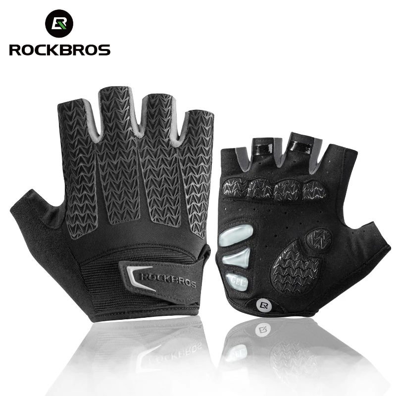 

ROCKBROS Men's Cycling Gloves Mountain Bike Breathable Gloves Anti Slip Shock Absorbing Half Finger Road Racing Riding Gloves