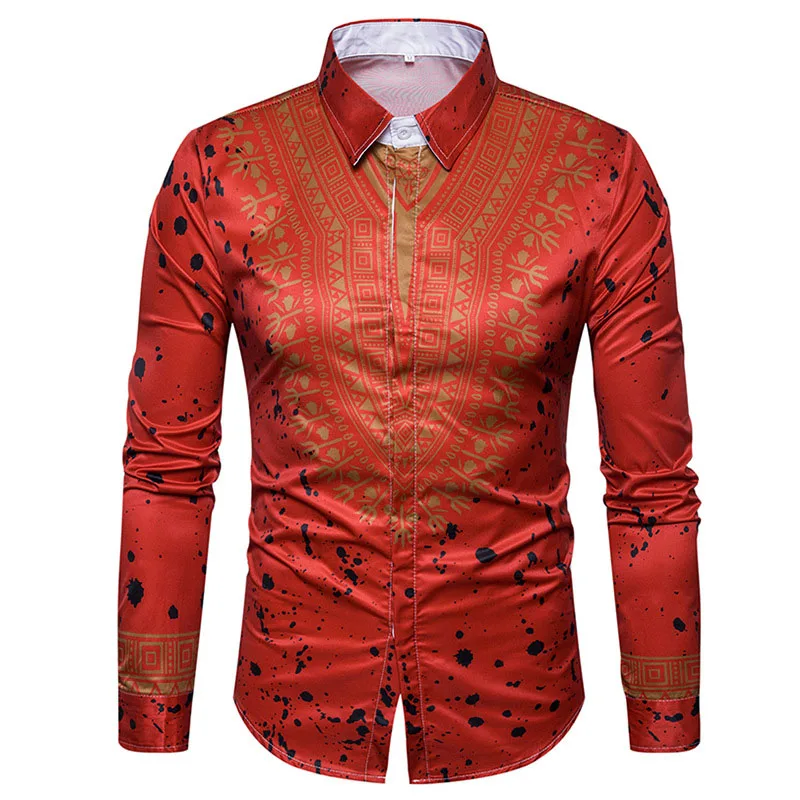 Мужская рубашка с 3D принтом традиционные африканские Дашики мужские рубашки с длинным рукавом приталенные повседневные мужские рубашки Camisas Masculinas