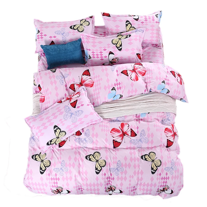 Polyester pink butterfly cotton Bed Linen Luxury bedclothes double size