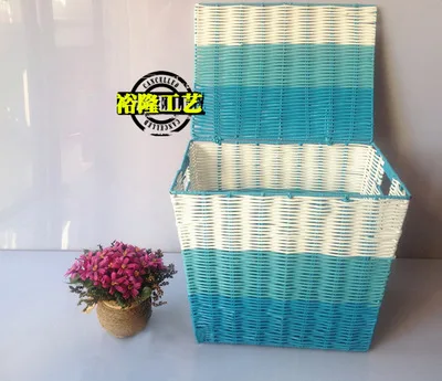 Plástico tejida canasta de colección de trapecio con tapa de