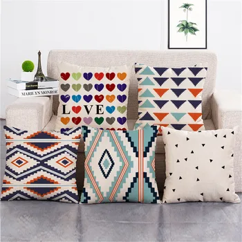 

Colorful Geometry pattern Cushion cover Geometric Printed pillowcases Linen cotton Pillow covers Sofa 45x45cm cushion cover