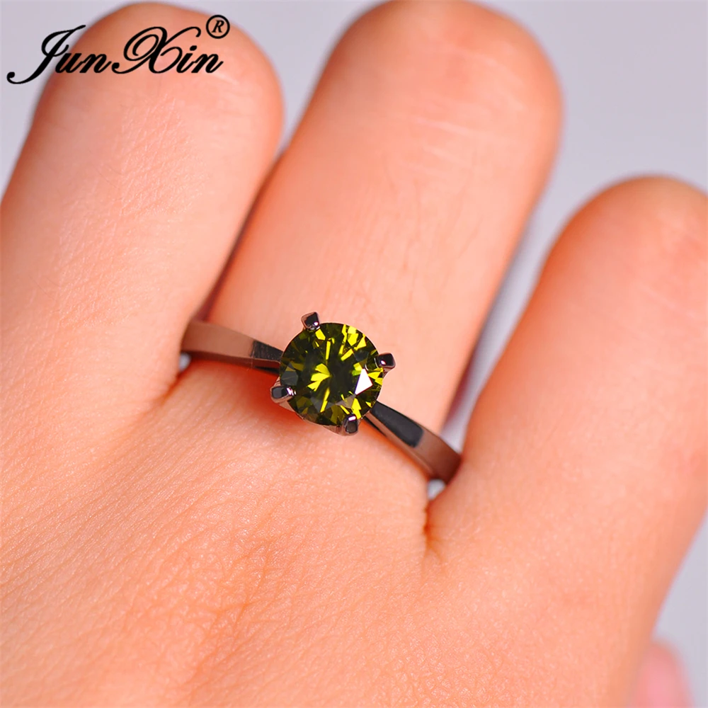 JUNXIN OL дизайнерское мужское женское кольцо перидот круглое CZ Кольцо винтажное черное Золотое обручальное кольцо Высокое качество модное ювелирное изделие