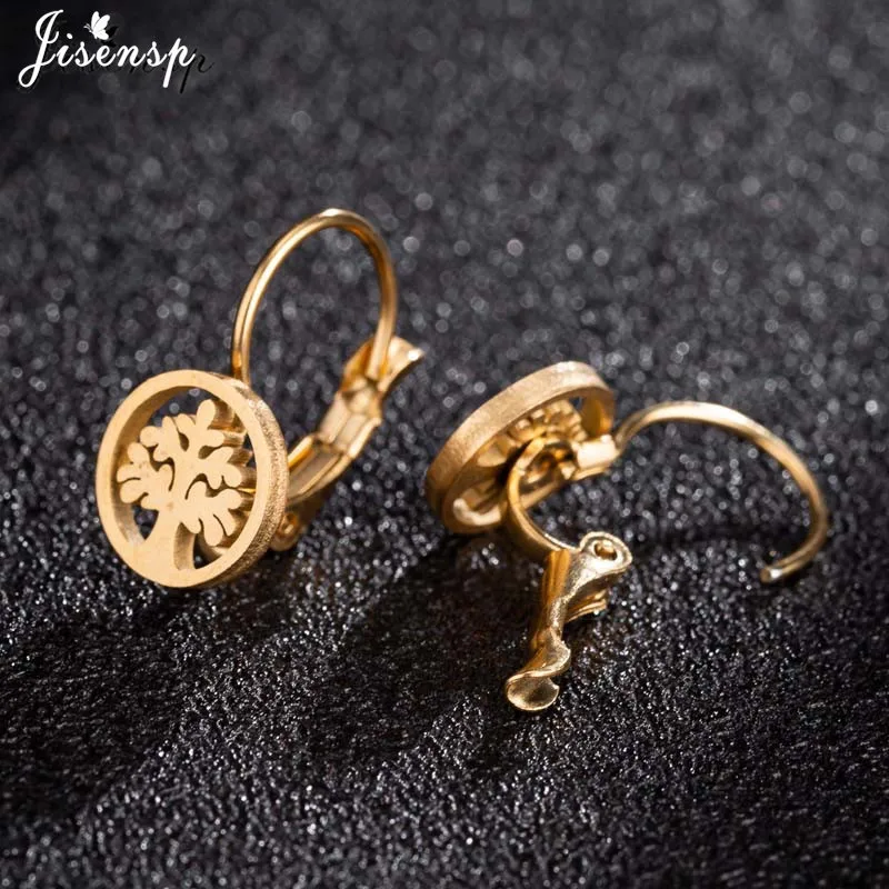 Jisensp Vintage Life Tree Stainless Steel Earrings Ethic Big Hoop Stud Earrings Fashion Jewelry for Women Girls Best Gift bijoux