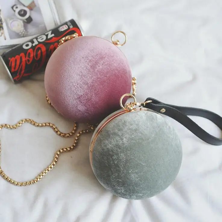 

Round suede Sweet Handbags 2019 Summer Fashion Quality velvet ladies wild chain shoulder Messenger bag Female bag Mini phone bag