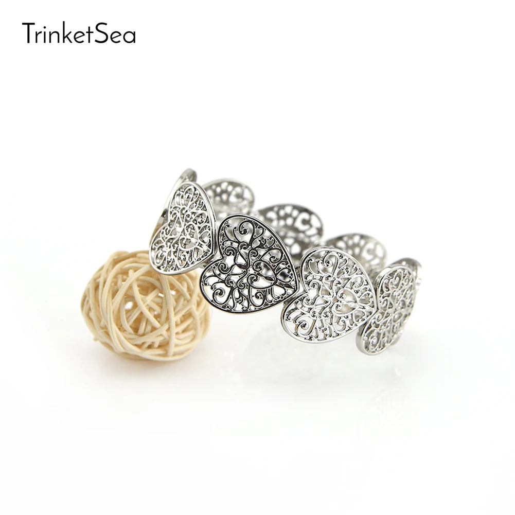 

TrinketSea Women Charm Sliver Hollow Heart Elastic Bangle Bracelets for Women Wrist Accessories Fashion Jewelry Elastic Bangles