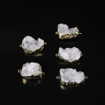 

5pcs/lot,White Geode Freeform Slab nugget Connector,Gold edge Raw Crystal Quartz geode Slice nugget Pendant Necklace Jewelry