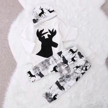 3 Pcs Bebê Recém-nascido Crianças Menina Menino Tinta Veados Natal Bebês Bodysuit Macacão + Calça + Chapéu Conjunto Roupa Infantil Xmas Outfits Roupas