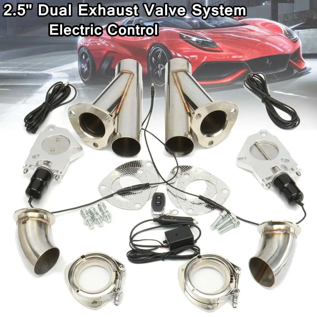 

2.5 Inch 6.3mm Dual Exhaust Catback Down Pipe Cutout taps System Electric Control Kit
