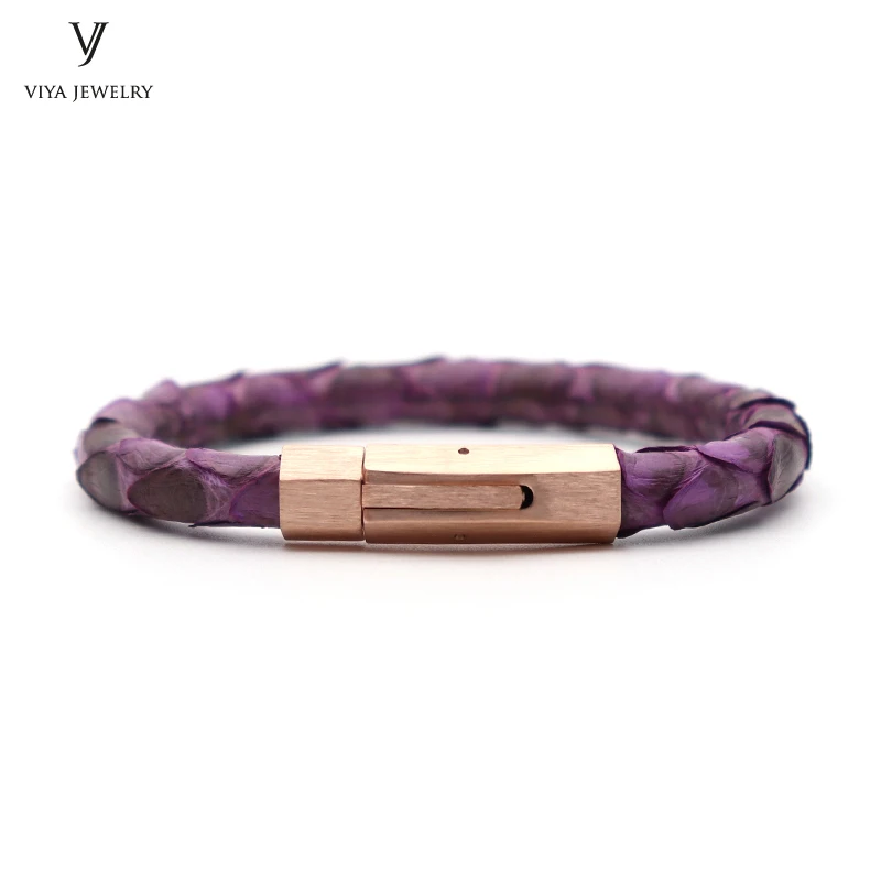 

Real Purple Python Leather & Magnet Buckle Bracelet For Men Famous Watch High Quality Luxury Python Skin Leather Bracelets