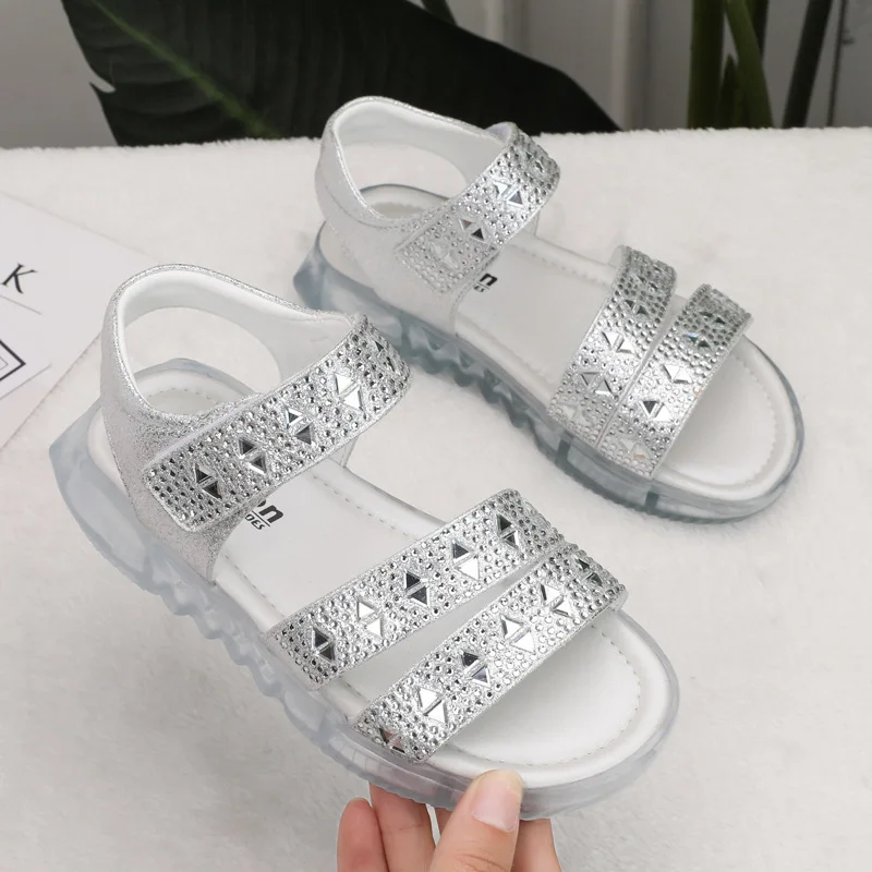 

Girls Sandals 2019 New Anti-skid Anti-fruit Frozen Transparent Crystal Shoes Princess