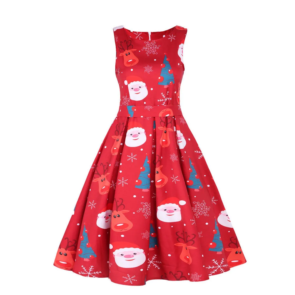 Summer Dresses Women Christmas Vintage Santa Christmas Trendy Retro